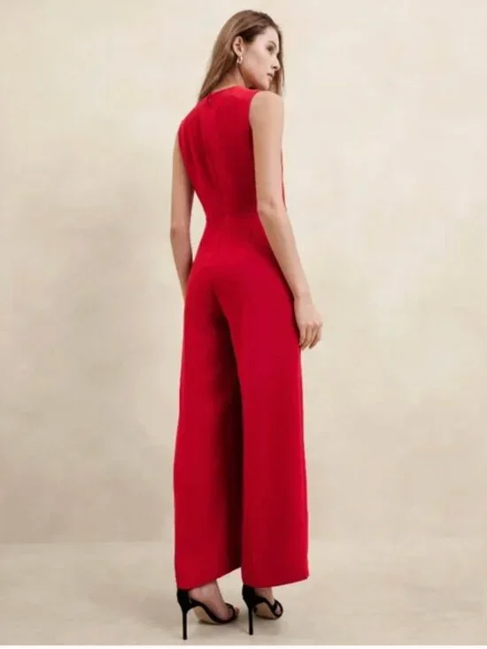Banana Republic Crepe Sleeveless Cowl-Neck Jumpsuit Cherry Red 12 - Picture 4 of 10